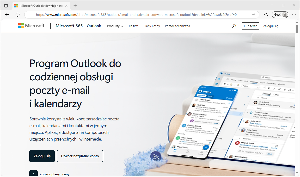 Strona główna portalu firmy Microsoft