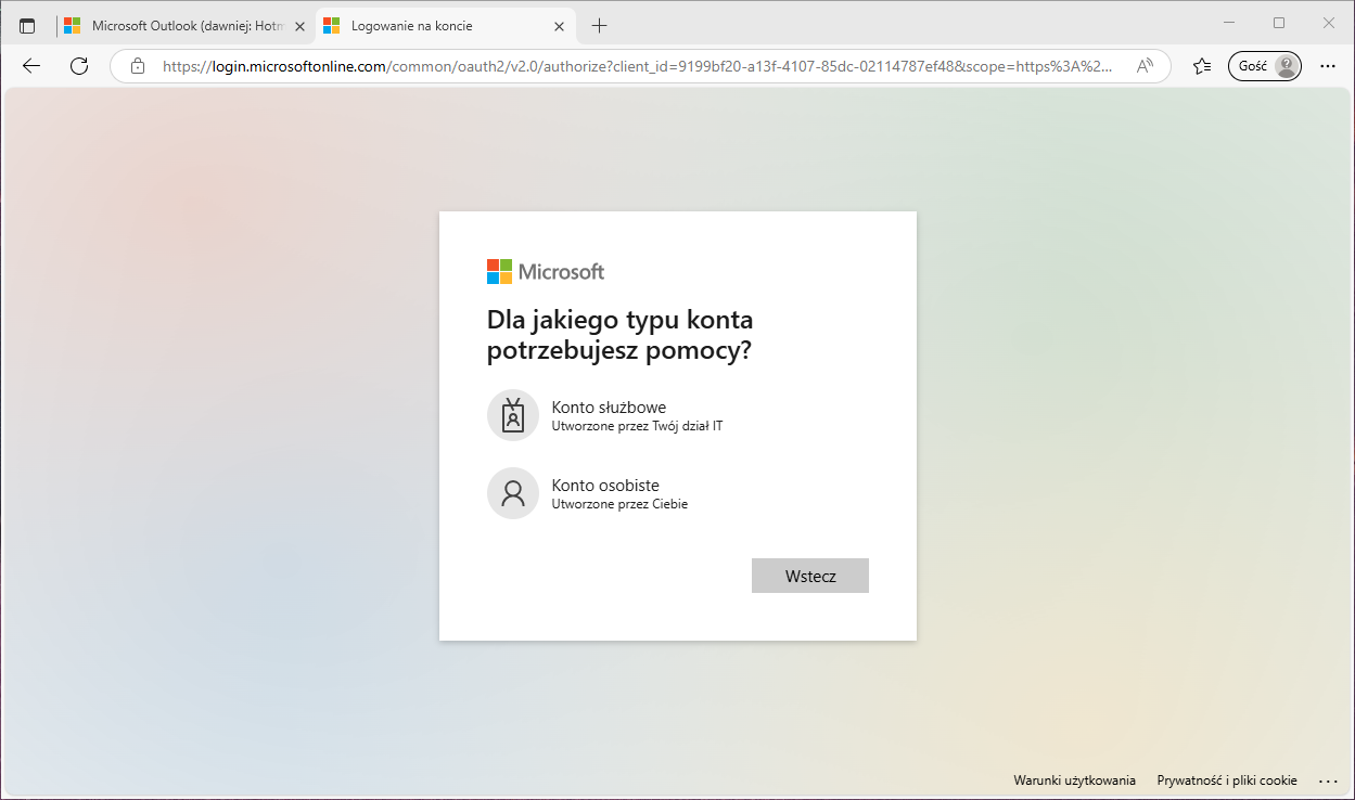 Wybór rodzaju konta